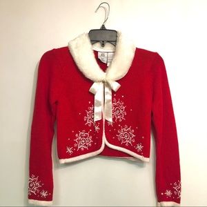 Tiara Girls Size 12/14 Red Embellished Snowflake Sweater w/Removable Collar